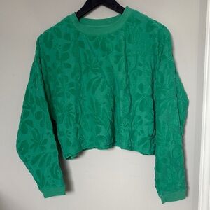 Billabong Long Sleeve Crop Top, Green Terry Floral